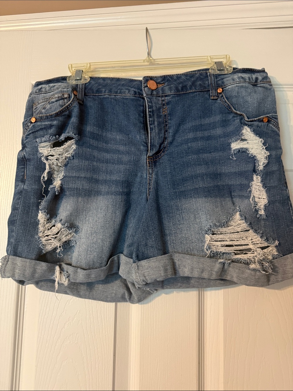 Gibson Latimer Distressed Rolled Hem Denim Shorts - Blue